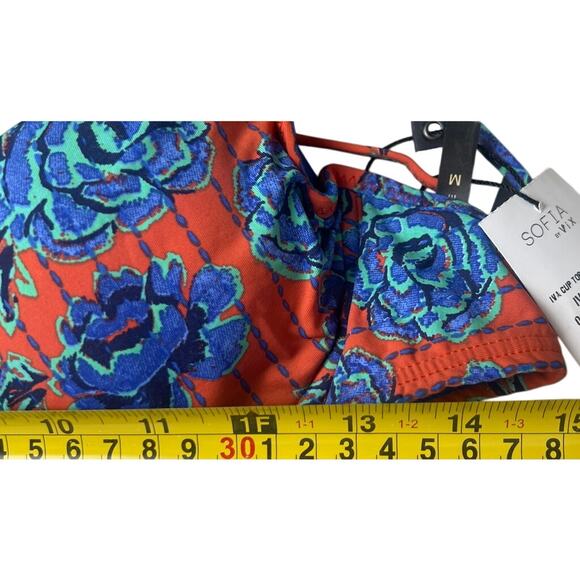 NWT $73 Sofia by Vix Iva Bia Triangle Bikini Top Floral Blue Red Medium M - Picture 5 of 6